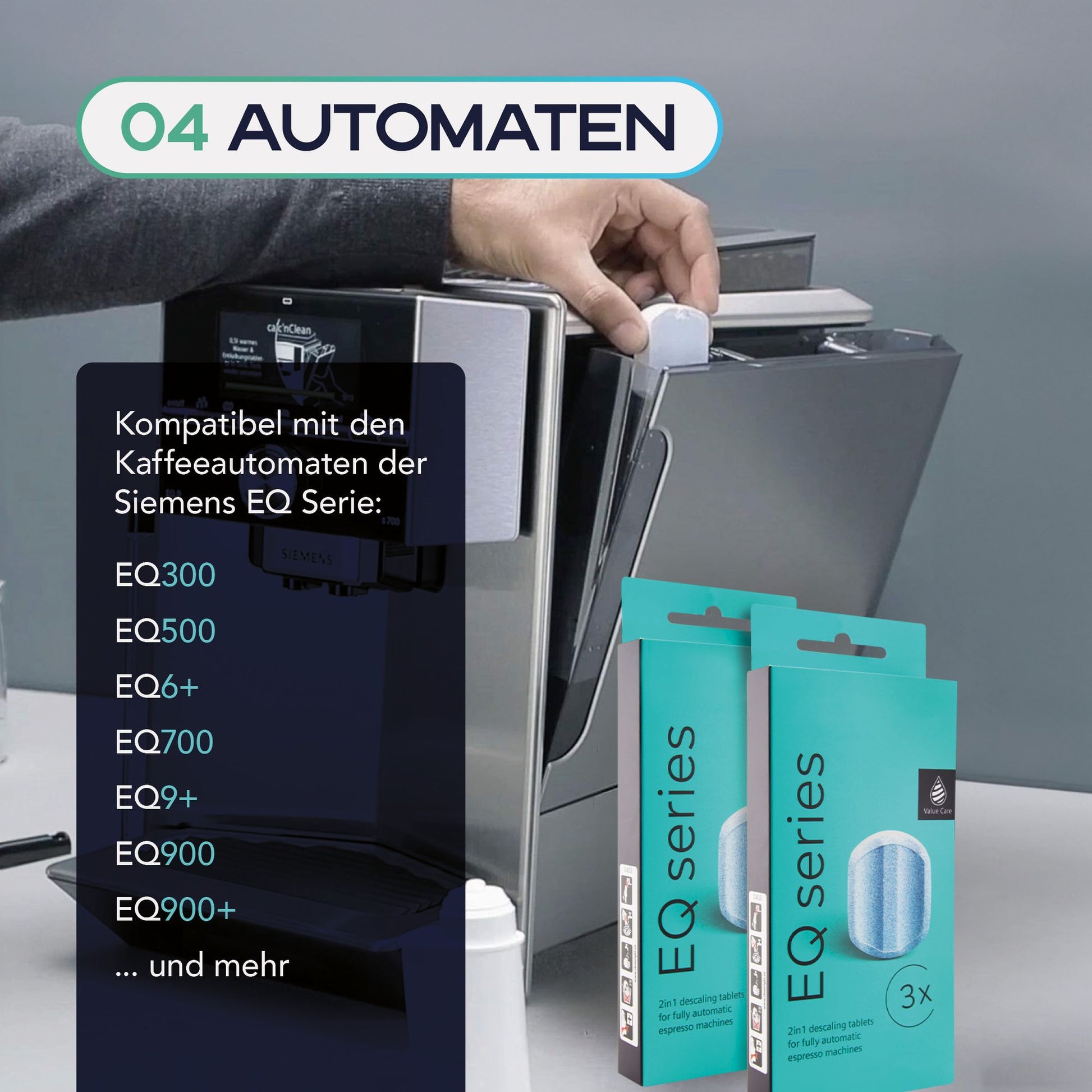 [Paket] MEISTERZWECK4U Pflegeset Kaffeevollautomaten – 3x Wasserfilter, 2x Entkalkungstabletten, 1x Reinigungstabletten, Reinigungsbürste – Reinigungsset für Kaffeevollautomaten von Siemens, EQ Series, Bosch