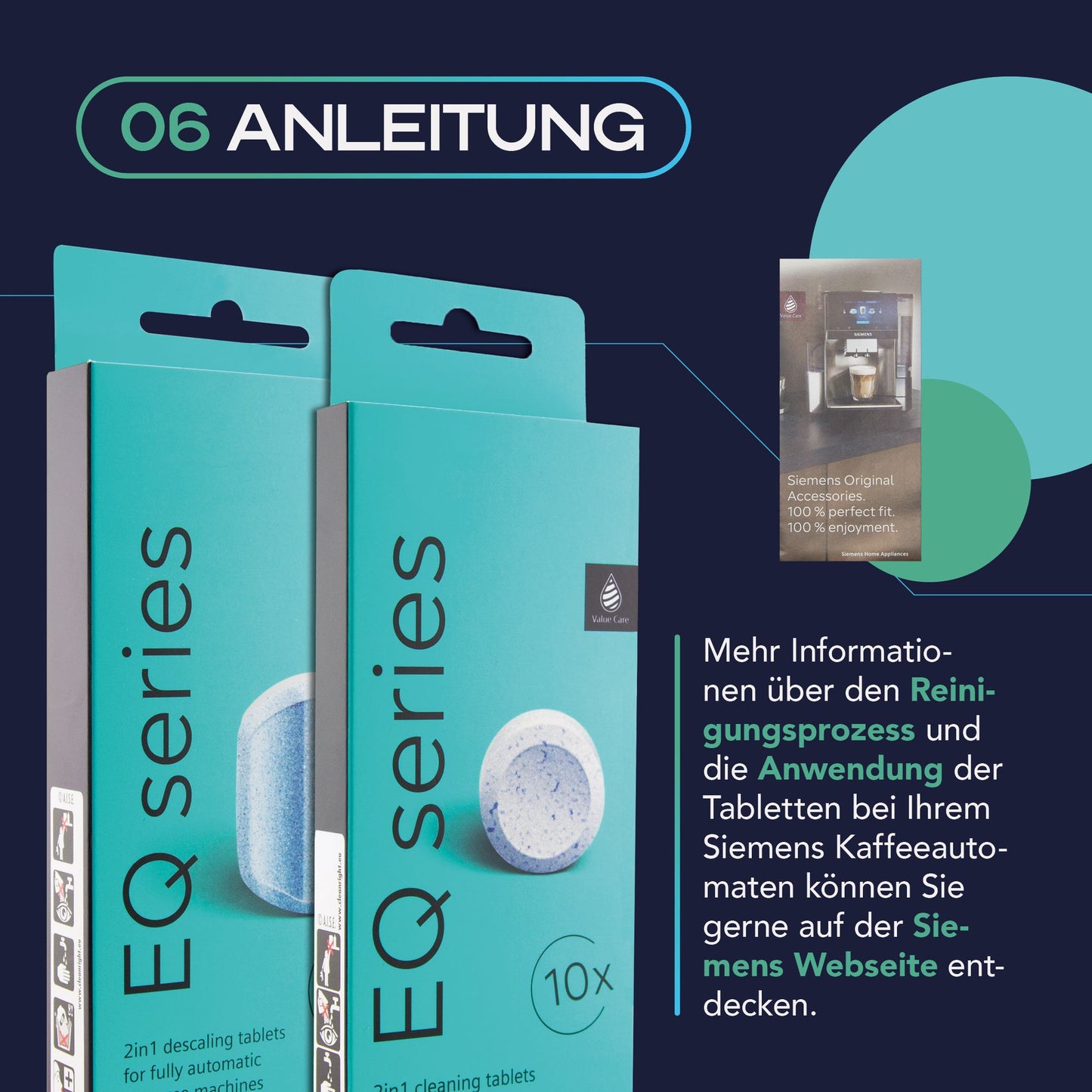 MEISTERZWECK4U Pflegeset Kaffeevollautomaten - 2x Wasserfilter, 1x Entkalkungstabletten, 1x Reinigungstabletten, Reinigungsbürste - Reinigungsset Kaffeemaschinen Siemens, EQ Series, Supresso, Bosch